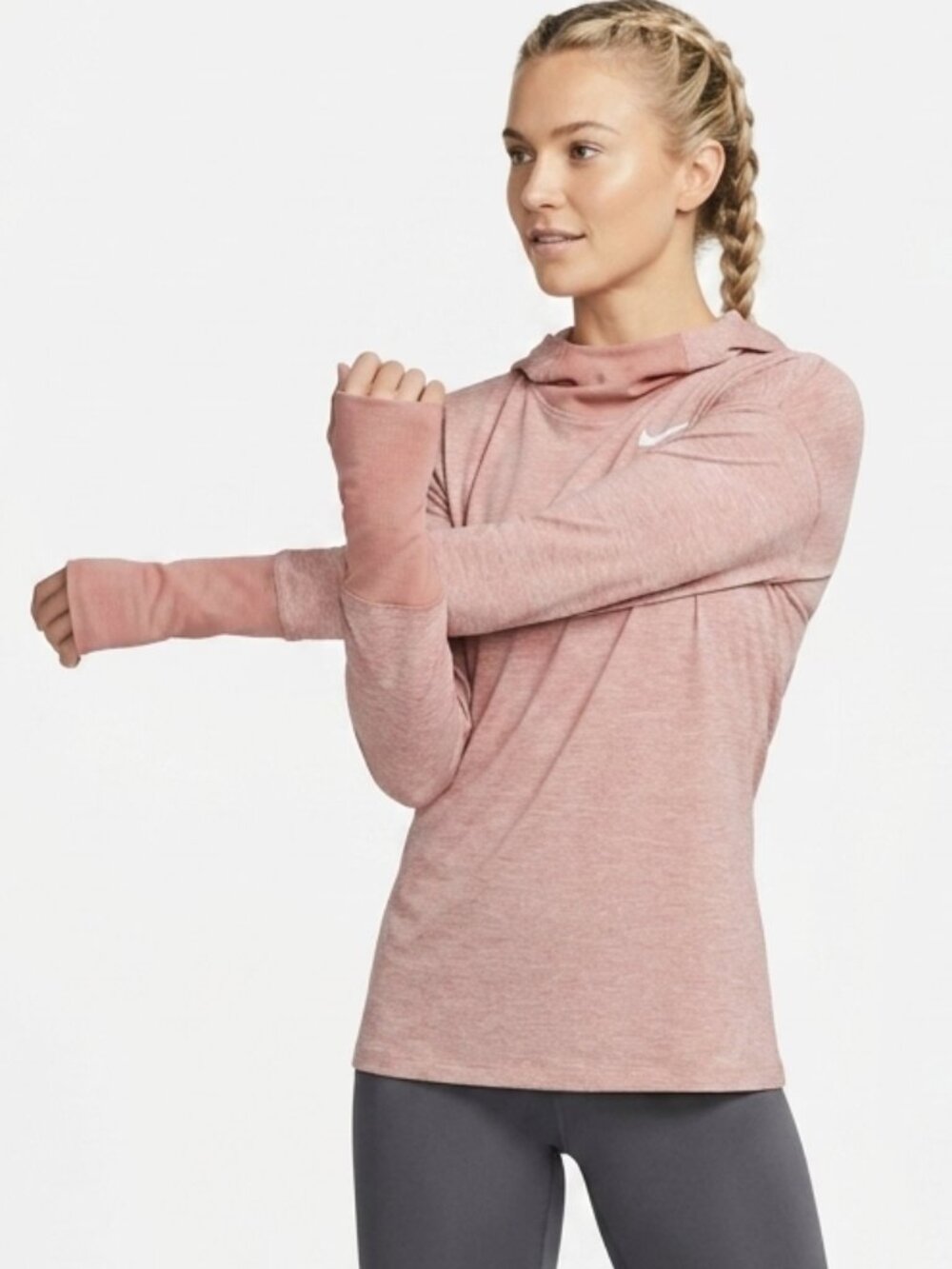 NIKE Dri FIT Element Hooded Long Sleeve Top Pink Womens XS